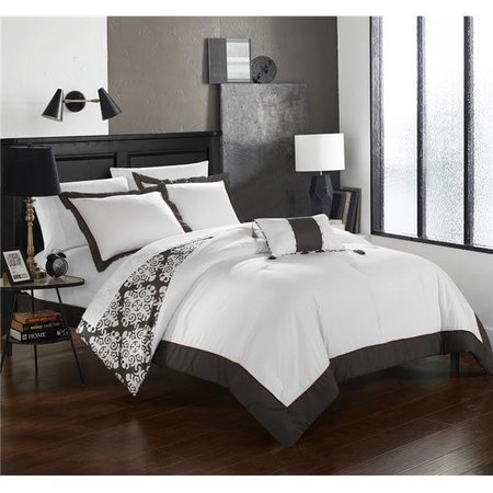 CHIC HOME Chic Home DS2056-US 4 Piece Floyd Grey & White Reversible Medallion Printed Plush Hotel Collection King Duvet Cover Set; Grey DS2056-US